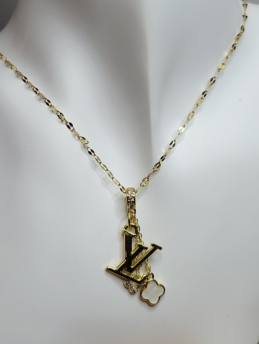 Gold Plated LV zip Pull Charm Necklace